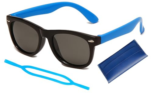 ZXCHOME Occhiali da sole polarizzati per bambini flessibile in gomma per 3 a 10 anni，Con custodia per occhiali blu e cordoncino per occhiali