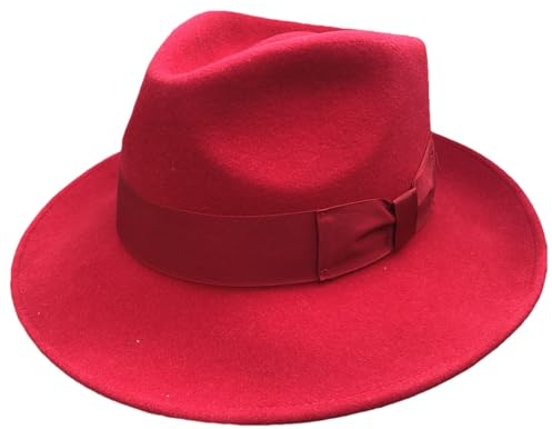 Dvbfufv Fedora-Hüte für Herren und Damen, einfarbig, Wollmischfilz, Fedora-Hüte, rot, 7.5