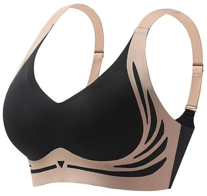 CPIDAH Lifting Anti-Sagging Non Wired Bras for Women UK Seamless Full Coverage Ladies V Neck Padded Bras Comfort Wireless Bralettes No Underwire Lifting Bras Sleeping Bra Soft T Shirt Bra Black
