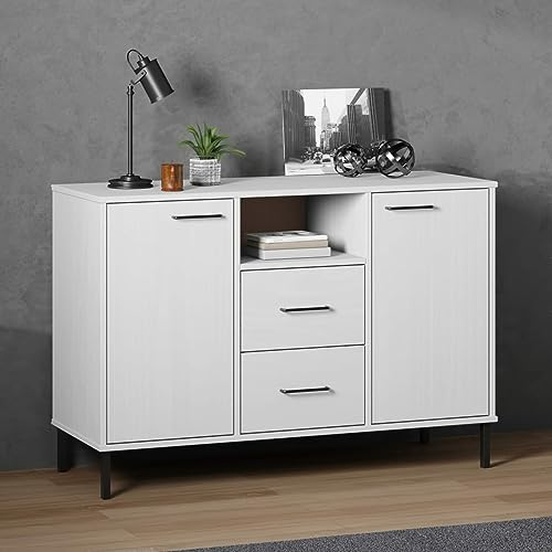 Chaduof OSLO - Buffet avec pieds en métal - Commode pour chambre à coucher - Meuble de couloir - Armoire de pharmacien - Armoire de salon, couloir, armoire d'appoint - Blanc - 113 x 40 x 77 cm - Bois
