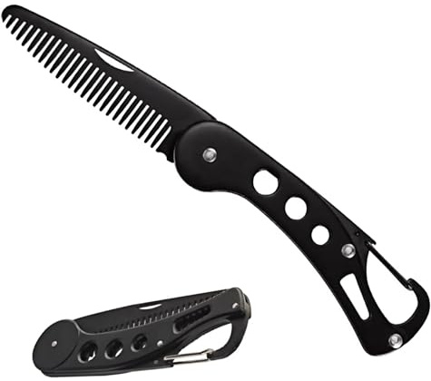 KINTEGOOD Faltbarer Bartkamm aus Edelstahl, tragbarer Bartkamm für Herren, Schnurrbartkamm, faltbarer Metallkamm, Bartpflegeset, Bartglätter, Kamm für Männer, Schnurrbart-Styling (1 x schwarz)