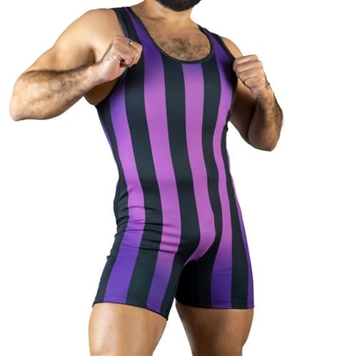 Undertröjor for män Brottning Singlet, lila vertikala ränder Slim Fit Sport Bodysuit Boxning Triathlon One Piece Ärmlös body Gym Sport Fitness Skinsuit Tyngdlyftning Jumpsuits(3XL)