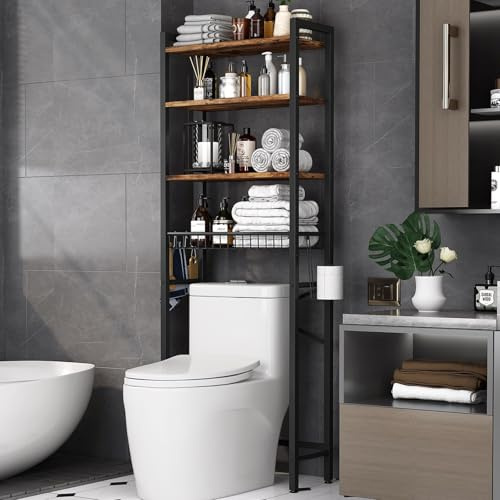 Kalrin Estante de Baño Multifuncional Ajustable de 4 Niveles, Estante sobre el Inodoro con Cestas, Ahorra Espacio y Fácil de Montar - Raya de Tigre