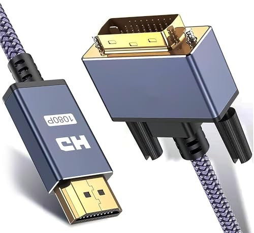 Reagle Cavo HDMI a DVI – Bidirezionale, rivestimento in nylon, connettori dorati, Plug & Play, trasmissione Full HD 60 Hz – perfetto per monitor, TV, proiettore e console 2 m
