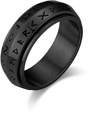 Ring Ringe Damen Bijouterie Herren 8 Mm Wikinger-Runen-Drehring Für Männer, Drehbarer Ring, Größe 7–13, 10, Schwarz