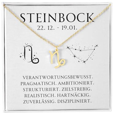 BYLITZ Sternzeichen Kette mit LED Geschenkbox und Karte Zodiak Halskette mit Anhänger für Frauen Damen Tochter Nichte Enkelin Freundin Mädchen (Steinbock | Gold)