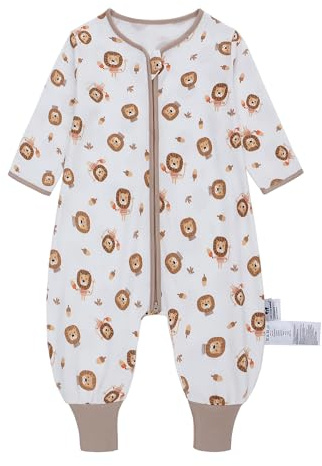 Miracle Baby Sacco nanna estivo con piedi, 0,5 Tog, 100% cotone, per bambini, con maniche, per ragazzi e ragazze, leone, L/95-105CM