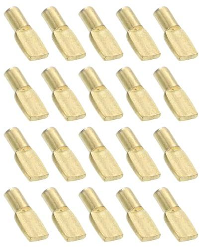 sourcing map Lot de 30 piquets de support d'étagère en forme de cuillère de 5 mm, supports en métal pour armoire de cuisine, bibliothèque (doré)