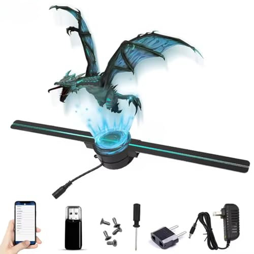 Projecteur de Ventilateur LED Hologramme 3D, Cube D'hologramme, Projecteur 3D WiFi 16,5 Pouces 2000x224 avec 224 Perles Lumineuses LED pour la publicité en Magasin d'affaires 100