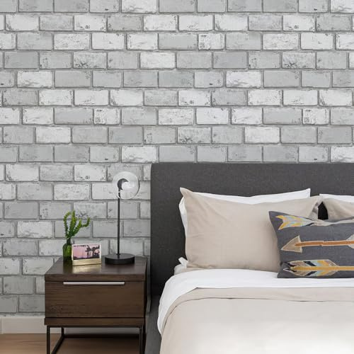 Murgall Papier peint autocollant en pierre - Gris - Imperméable - À peler et à coller - Papier mural en briques - Pour décoration de maison et rénovation de meubles - 44 x 1016 cm