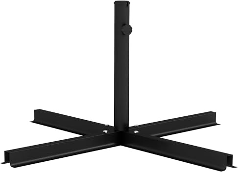 Outsunny Base per Ombrellone a Croce con Vite Laterale, Basamento per Ombrellone in Metallo, per Pali di Ombrelloni da Ø38/48 mm, 100x100x75 cm, Nero