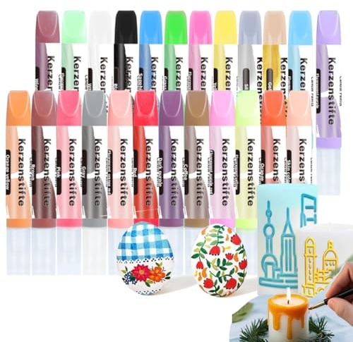 Wachsstifte für Kerzen 24 Stück Kerzen Bemalen Set Leuchtende Kerzenfarben | Selber Machen Set Kerzenstifte24* 10 ml Kerzen Bemalen Ideal zum Kerzen Dekorieren & Gestalten für DIY