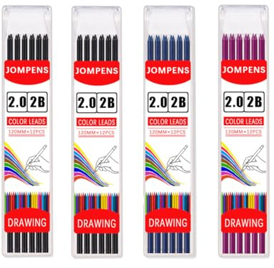 MROOFUL Bleistiftminen, 2,0 mm Minen für Tischlermarkierstifte, solider Tieflochbleistift für Architektenbau, Tischlerersatz, 48 Stück (2 schwarz + 1 blau + 1 lila)