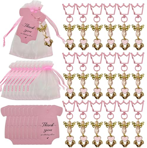 DUGYIRS 20 Sets Gastgeschenke Taufe,Inklusive Schlüsselanhänger Organzasäckchen und Dankeschön-Tags für Jungen Mädchen Baby Shower Geburtstagsfeier Zubehör Babyparty Deko