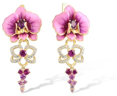 Santuzza Sterling Silver Gemstone Enamel Flower Earrings for Women