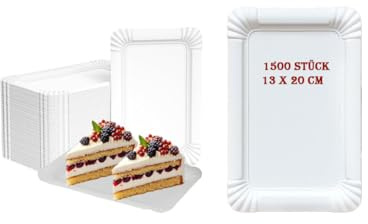 Lauroo 1500 Stück Pappteller eckig Weiß 13 x 20 cm – 100 % Papier, Grillpartys, Umweltfreundlich Partygeschirr 1500 Stück
