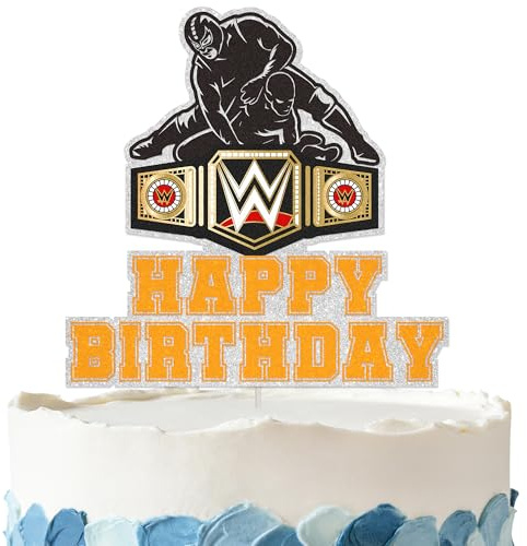 Championship Ring Birthday Cake Topper - Glitter Wrestling Party Decorations for Birthday Party Supplies