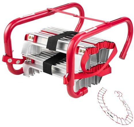 VEVOR Escalera de Incendios Retráctil de Emergencia de 3 Pisos y 7,6 m, Ligera, de Aleación de Aluminio, con Correa de Poliéster, Peldaño Antideslizante y Peldaños Anchos, Carga Máxima de 453 kg