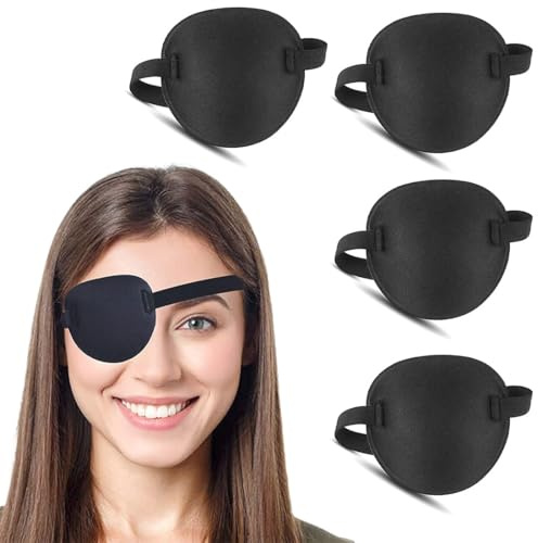 COYUN 4 Pcs Augenklappe, Medizinische Augenklappen für Erwachsene und Kinder, 3D Verstellbare Augenklappe Pirat Eye Patches für Linke Oder Rechte Augen Amblyopie Erholungsphase Nach (Schwarz)