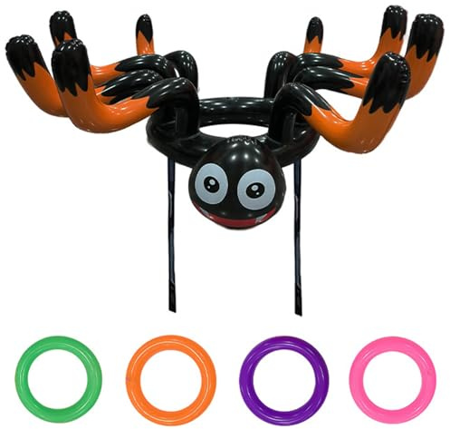 ZXTGBQ Halloween Ringwurfspiele, Aufblasbares Ringe Werfen mit Riesenspinne, Aufblasbare Spinnen Ringwurfspiel, Aufblasbare Ringwurfspiel Outdoor, Halloween Party Spiele, HHalloween Kinder Party