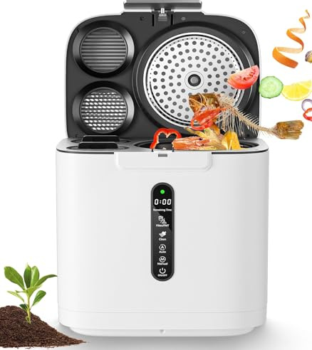 Compostador eléctrico de cocina, cubo inteligente de abono para encimera de interior/exterior, cubo de abono eléctrico de gran capacidad de 3.8 L, sin olor, convierte residuos de alimentos y residuos