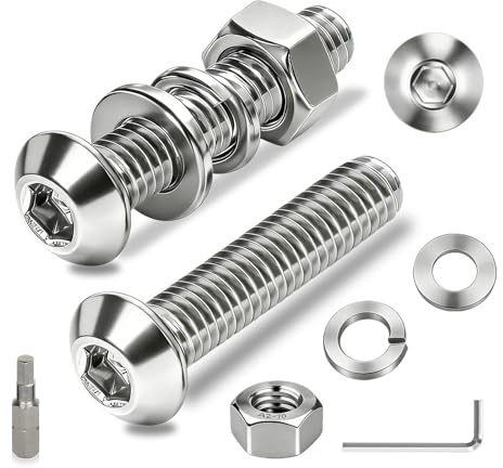 Ezitruz 30 st M5 skruvsats, linshuvudskruv M5x16 mm, flachkopfskruv, insexkant, rostfritt stål A2 V2A, rundhuvud, gängskruvar med muttrar och brickor för möbelinbyggnad