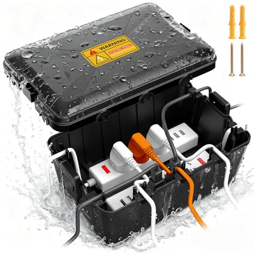 Weatherproof Outdoor Electrical Connection Box, IP54 Rated, 32 x 21.2 x 13.2cm, Waterproof Enclosure for Holiday Lights, Extension Cables, Garden Tools, LED Strips, Black