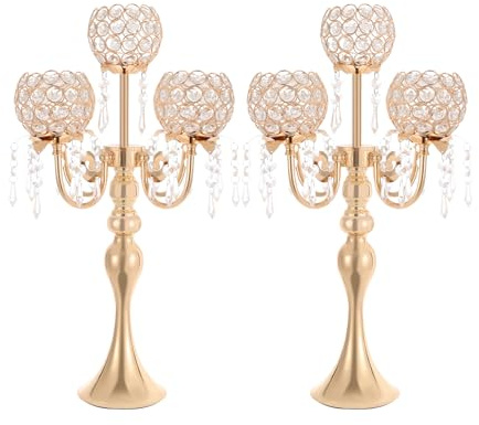 Kristall Kerzenhalter 2er Set 57cm, 5-Armiger Kandelaber Tischdeko, Gold