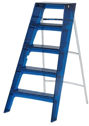 Transparente 2-stufige Klappleiter – Leichter rutschfester Tritthocker aus Acryl für Küche & Büro, kompaktes einseitiges Design, 5-lagiges Blau, ideal für einfachen Zugang und Aufbewahrung