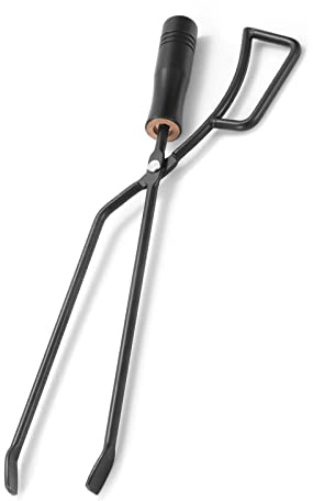 AKLOSIPY Pinza con Presa Migliorata con Manico in Legno Isolato - per Campeggio, Barbecue e Uso Domestico, Strumento Leggero per Afferrare i Tronchi (Black)