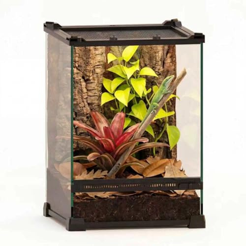 NEPTONION Mini reptilglas terrarium 25,4 cm x 25,4 cm x 35,5 cm hållbar reptillivstank med värmebeständig ram i aluminiumlegering, enkla svängdörrar utan sylt av sand och annat skräp