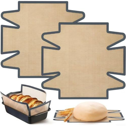 Aetluxery Lot de 2 tapis de cuisson en silicone pour moule à pain et outil de transfert de pâte, réutilisables et résistants à la chaleur pour moules ronds standard