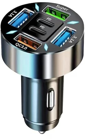 4 Puertos Cargador Mechero USB Carga Rapida, con Voltímetro LED | Cargador Movil Coche 50W QC3.0&PD Cargador Coche, Compatible con Múltiples Dispositivos y Todos Los Teléfonos Inteligentes