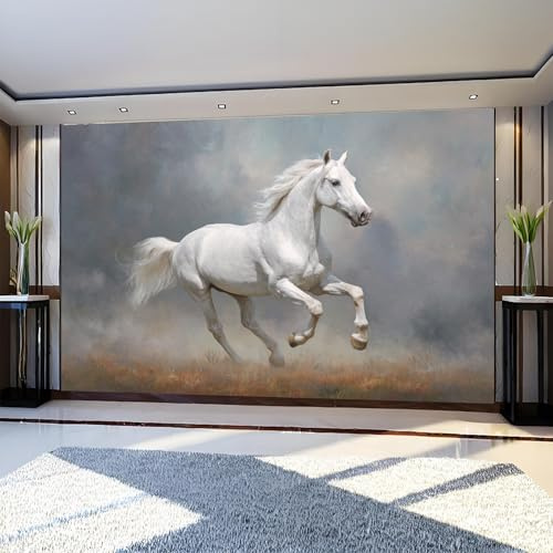 Fotomural animal caballo White 300 x 210 cm Gris Papel Pintado Fotográfico Tejido No Tejido para Sala, Dormitorio u Oficina