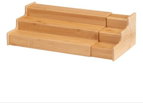 Expandable Bamboo Spice Drawer Organizer, Adjustable Wooden Spice Rack Insert for Kitchen Drawer Storage