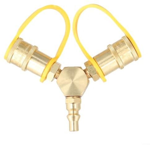 1 adaptador divisor de latón de 1/4 pulgadas para conexión rápida en Y para manguera de remolque que soporta uso simultáneo de dos electrodomésticos en entornos al aire libre