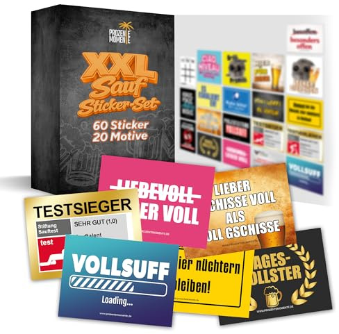 XXL Saufsticker Set mit 20 Motiven für jede Party, Malle Party, Festival Gadgets als Ballermann und Festivals Accessoires, lustiges Stickerset, witziges Aufkleberset, Set (jedes Motiv 3x)
