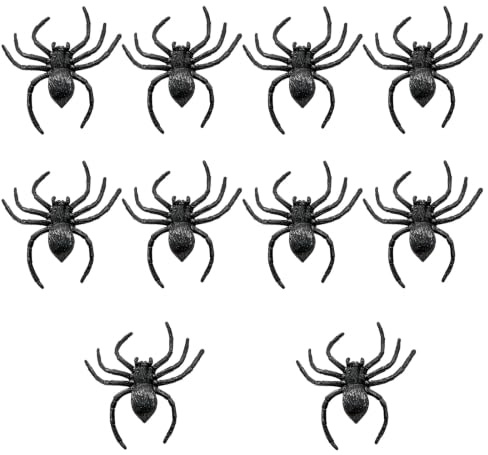 Lot de 10 araignées en plastique noir - Décoration d'Halloween - 9 cm