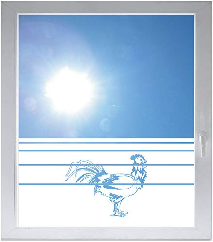 INDIGOS UG Sichtschutzfolie Glasdekorfolie Fensterfolie mit Motiv satiniert Blickdicht - E892 Hahn - 1200 mm Länge - 500 mm Höhe Streifen - selbstklebend - matt - für Fenster