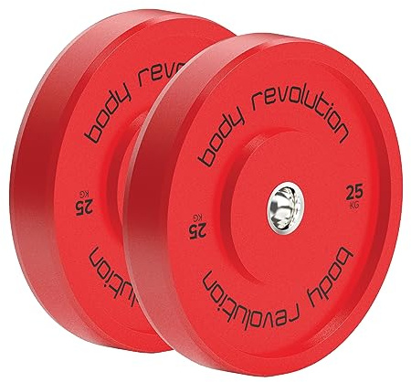 Kroppsrevolution Olympisk gummi stötfångare vikter tallrikar - färgade viktskivor för 2 tums skivstång – för crossfit och tyngdlyftning – sortiment av viktvariationer säljs separat 25kg pair