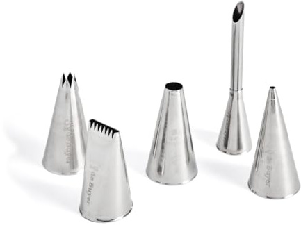 De Buyer - Coffret de 5 douilles assorties en inox - 2 mm / 8 mm / 8 dents / 6 mm / C6 - Inox de Qualité Professionnelle, Sans Soudure pour Hygiène Parfaite, S'Adaptent aux Poches Pâtissières