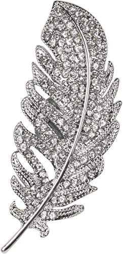 styleBREAKER Damen Magnet Brosche Schmuck Federform Zirkonia, Silber