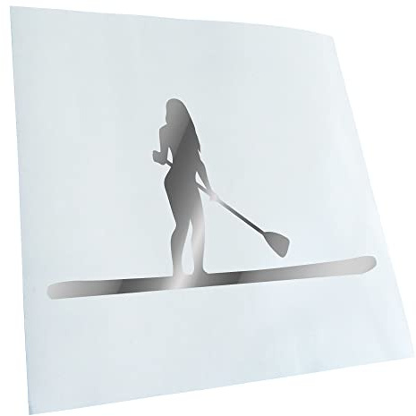 Kiwistar - Autoaufkleber - Stand Up Paddling Figur - Chrom - 17,5x10cm - Heckscheibe Auto Aufkleber wetterfest für Kfz LKW Mofa Truck - Sticker außen selbstklebend Tuning Zubehör für Fenster Fahrzeug