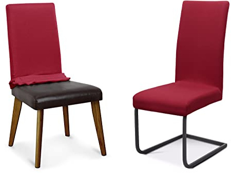 BEAUTEX Stuhlhussen Sets, elastische Stretch Husse Jersey Baumwolle Sitzbezug für Stuhl - 2er Set, Farbe: Bordeaux