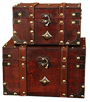 Lot de 2 boîtes de rangement vintage faites à la main – Boîte de rangement vintage en bois de style antique pour armoire à bijoux, boîte à bijoux décorative (301)