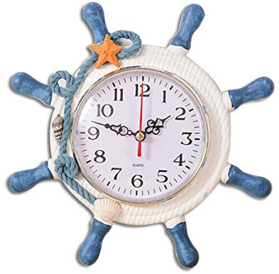 WINOMO Nautical Bathroom Accessories Wheel Wall Clock Mediterranean Style Silent Nautical Ship Wheel Clock Nautical Coastal Beach Home Accent for Home Office Bedroom ((Random Color) Seaside Ornaments