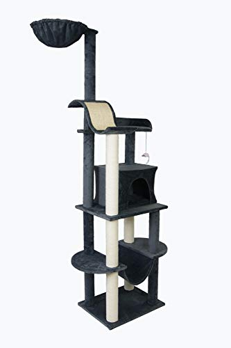 Lycce Katzenbaum Mona mit Liegemulde, Wohnhöhle, Hängematte, Kratzbrett, Katzenspielzeug grau 46cm x 37cm x 175cm