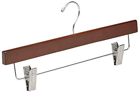 Perchas de Madera para Falda Nogal 36 cm Pack 25 COM-FORT HOUSE | Pinzas ajustables, Gancho giratorio 360°, Madera resistente, Sujeción firme