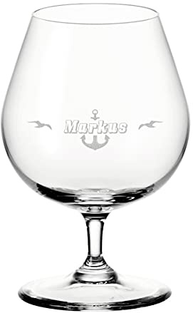 polar-effekt Cognacschwenker 400 ml Leonardo mit Wunschname graviert - Cognacglas für die Spülmaschine geeignet - Brandy und Scotch Geschenk - Motiv Anker und Möwe