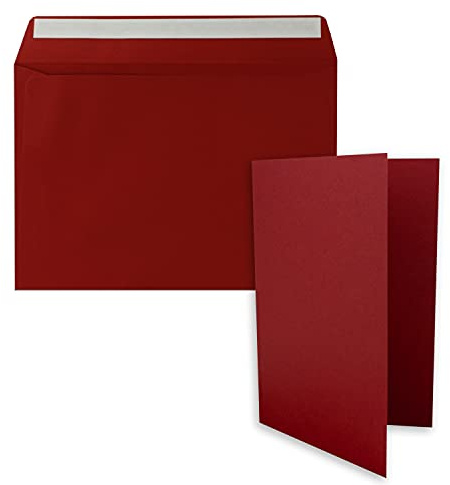10x Faltkarten-Set DIN A5 14,8 x 21 cm in Dunkelrot (Rot) mit Briefumschlägen DIN C5 Haftklebung - für große Einladungen und Karten zum Geburtstag oder Hochzeit